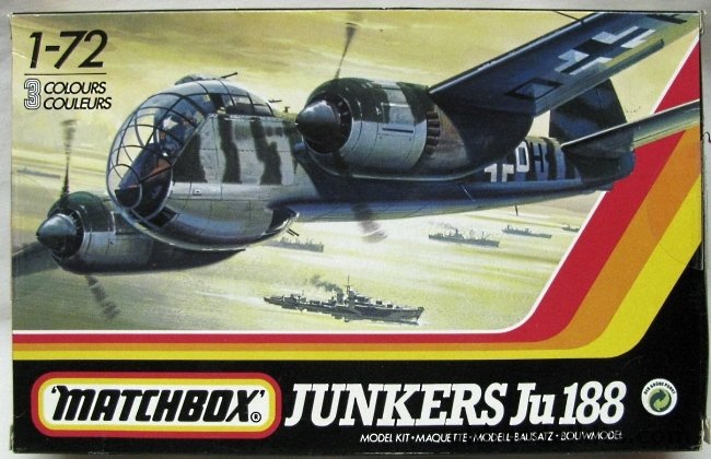 Matchbox 1/72 Junkers Ju-188 - 1/Fern Aufklarungs Gruppe 22 Lufwaffe Denmark or Reconnaissance Gruppe 33 Operational Training Unit, 40109 plastic model kit